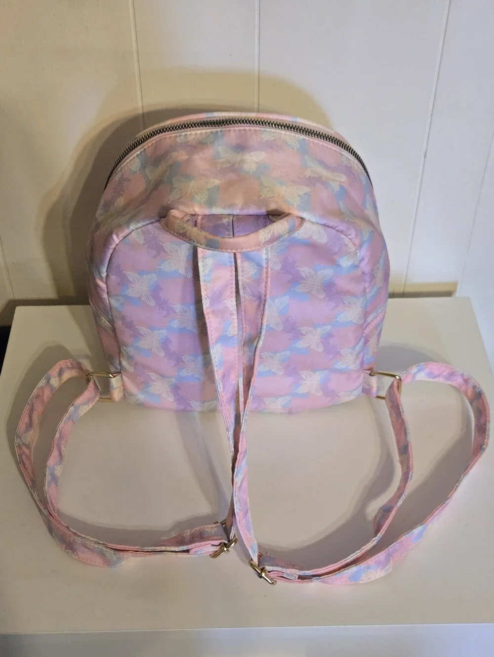 Pastel Pink Quilted Butterfly Mini Backpack for Women